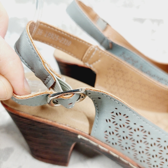 New Patrizia Spring Step Slingback Blue Floral Laser Cut Peep Toe Sandals i589 - Picture 8 of 15